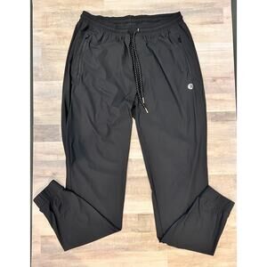 Solaris Men’s LG Active Wear Joggers Nylon Spandex Black Zip Pockets Drawstring